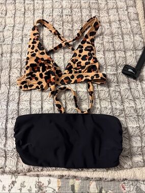 Leopard Print Cross-Back Bikini Top, Old Navy strapless swim top